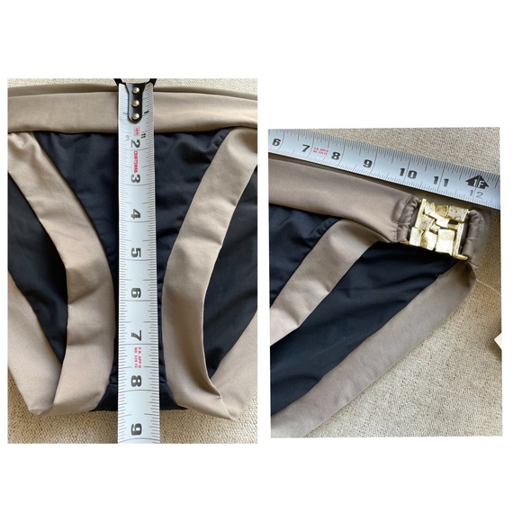 NWT Trina Turk black taupe colorblock gold mosaic square hardware sides size 6 - Picture 9 of 13